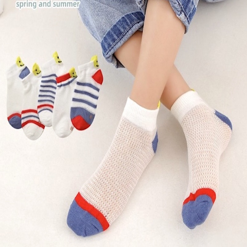 Smiley Mesh 6-12 Years Summer Spring Socks White Set of 5 Pairs KS225